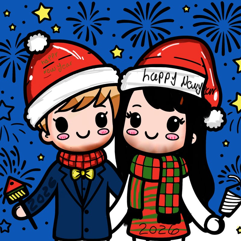 new year couple with fireworks