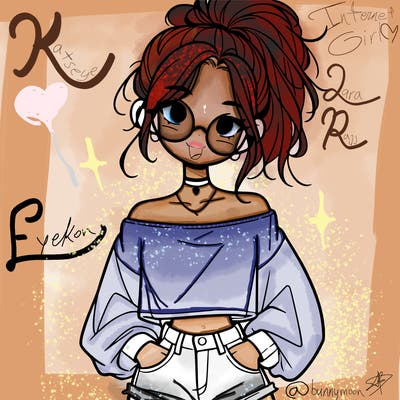 girl with a messy ponytail glasses a baggy crop top and jean shorts