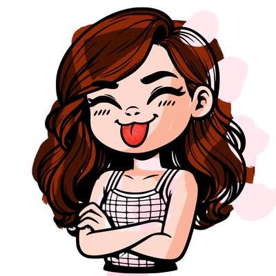 realistic girl crossing her arms and wearing a tank top with her tongue held out she has long hair