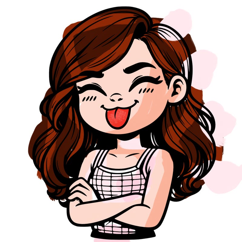 realistic girl crossing her arms and wearing a tank top with her tongue held out she has long hair