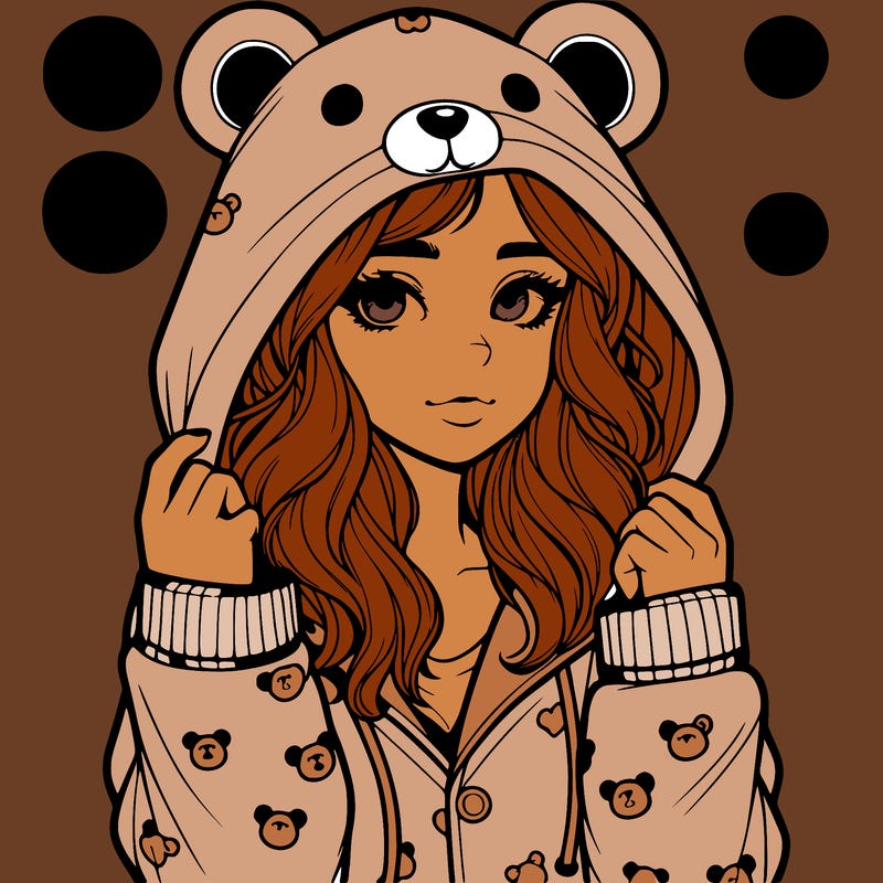 realistic girl in a animal pjs hoodie