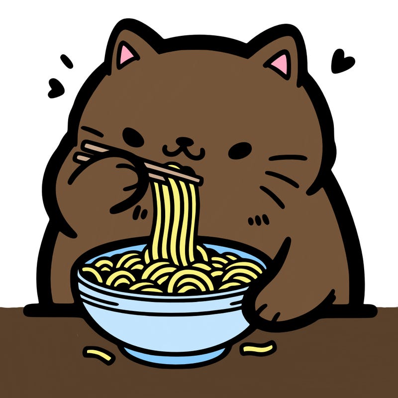 cat eating ramen