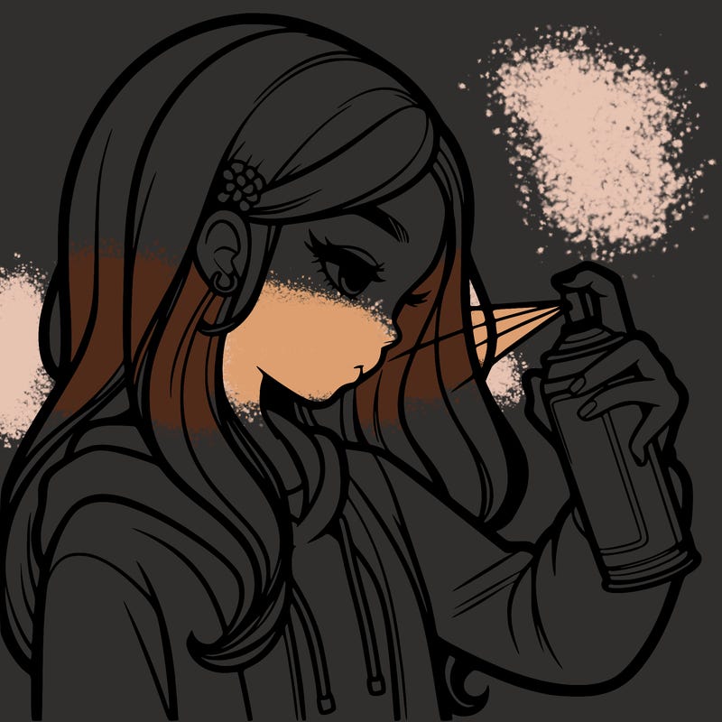 a realistic girl spray painting