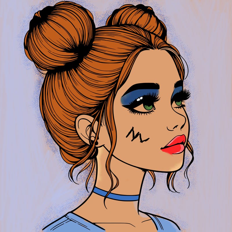 realistic girl with buns on the top of her head