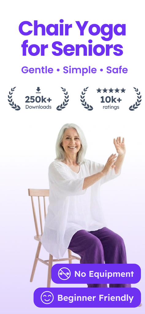 Chair Yoga for Seniors - Mujer mayor realizando ejercicios suaves de yoga sentada en una silla