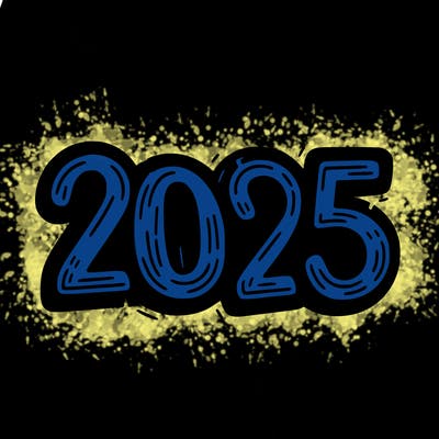 one line scrawled numbers sketch design “2025”