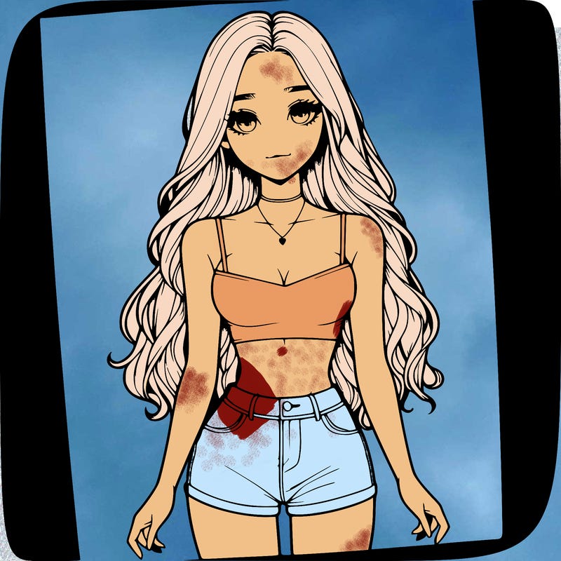 a realistic girl with long hair and in a crop top and shprts
