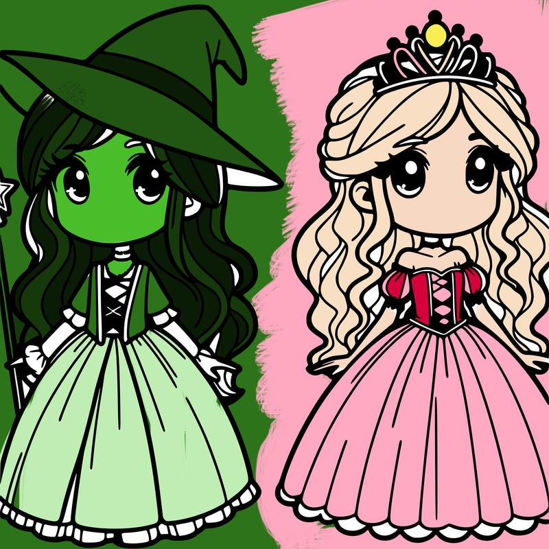 2 girls 1 a witch and 5he other a princess