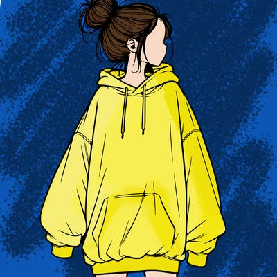 realistic girl with a oversized sweatshirt on and a bun