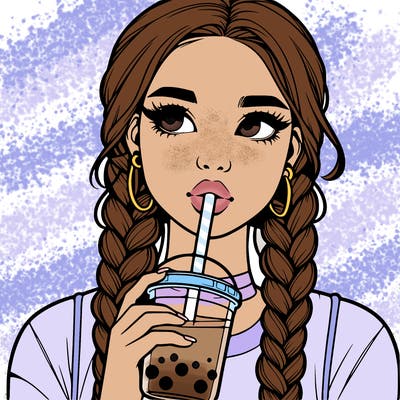 realistic girl with braided hair drinking boba
