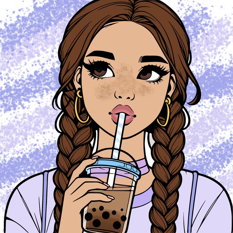 realistic girl with braided hair drinking boba