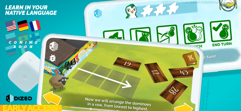 Dized - Board Game Companion - Dized app screen showing interactive tutorials for board games with language options