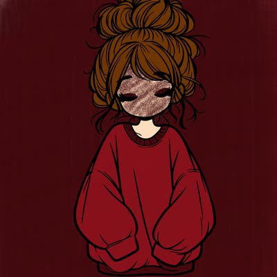 girl with baggy sweatshirt and messy bun