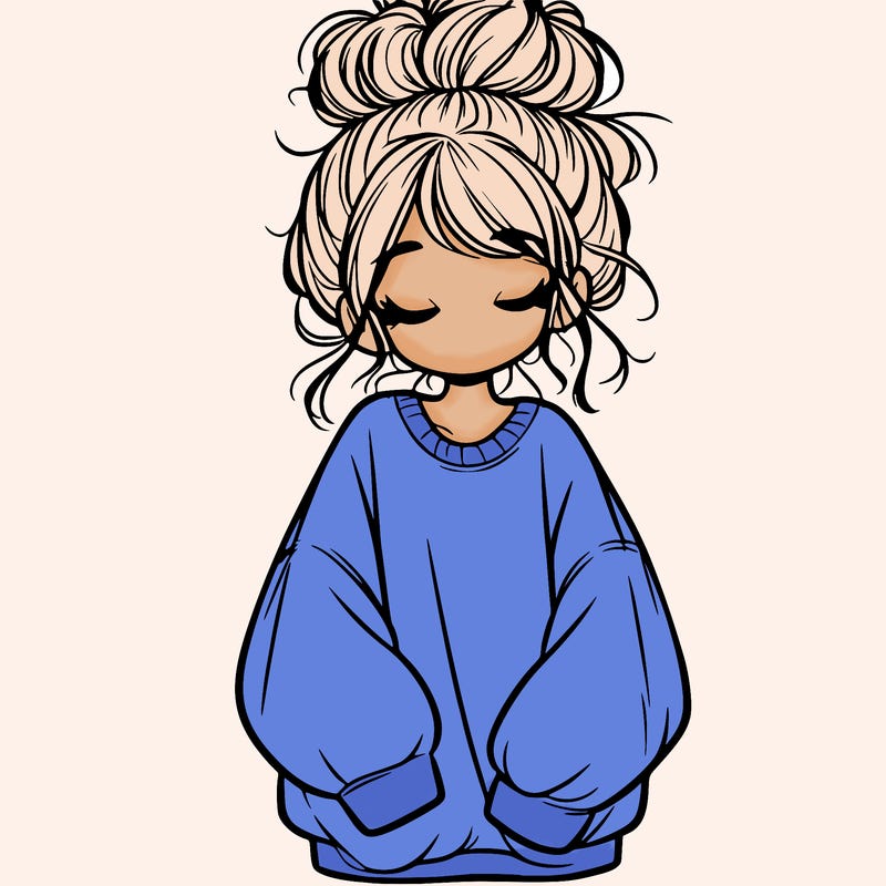 girl with baggy sweatshirt and messy bun