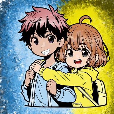 a boy and a girl hugging manga