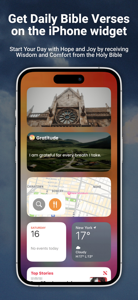 Gratitude - Christian Journal - Widget de iPhone para la aplicación Gratitud Christian Journal mostrando una indicación diaria de gratitud