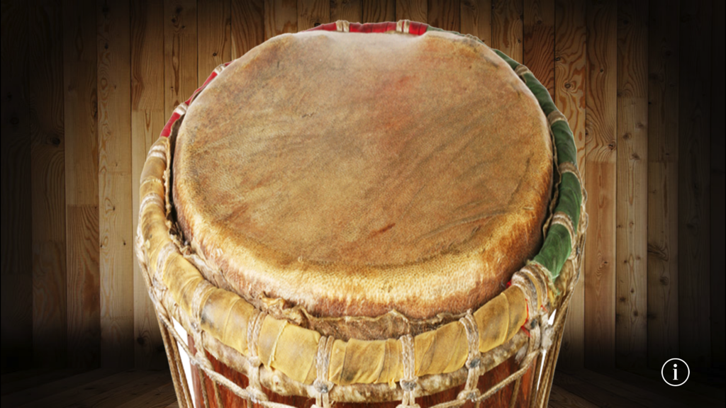 Djembe! - Close up view of a realistic Djembe drum with a leather head and colorful rim