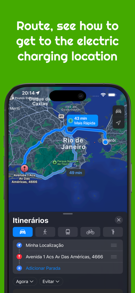 eStations - A smartphone displaying a driving route to an electric vehicle charging station in the eStations app