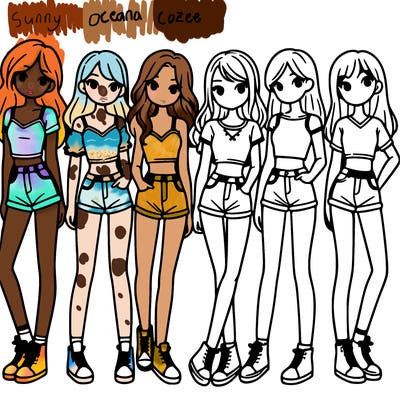 a group of girls wearing crop tops and shorts