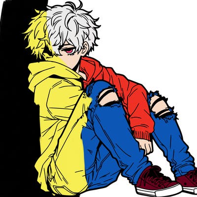 a male hoddie ripped jeans messy hair anime