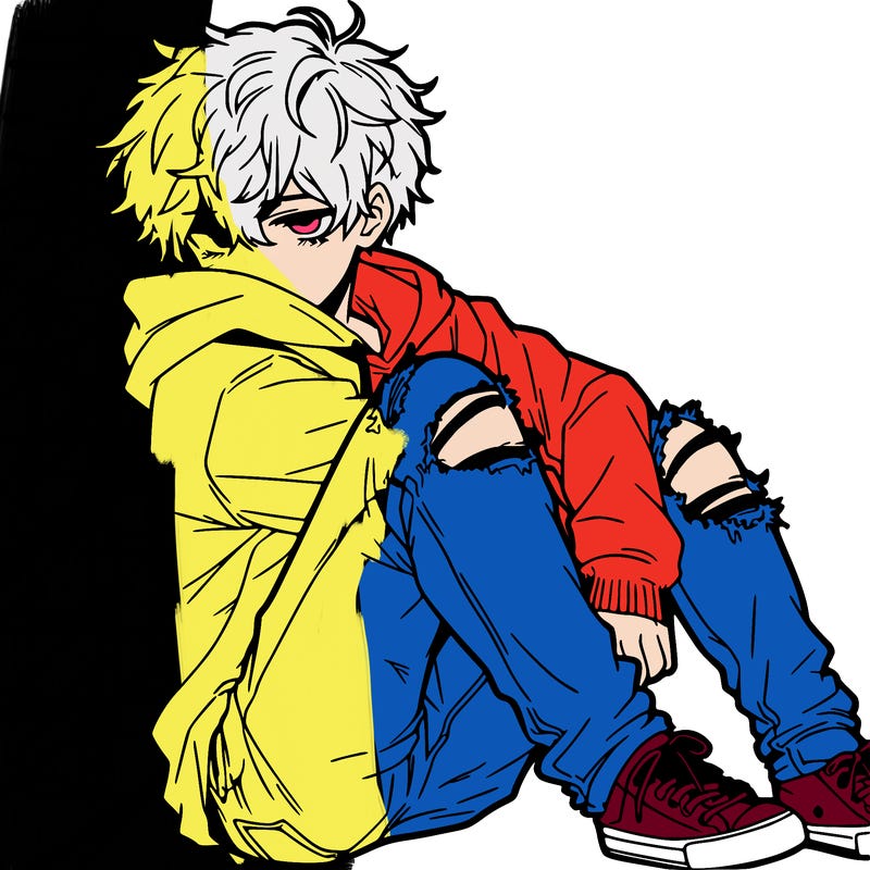 a male hoddie ripped jeans messy hair anime