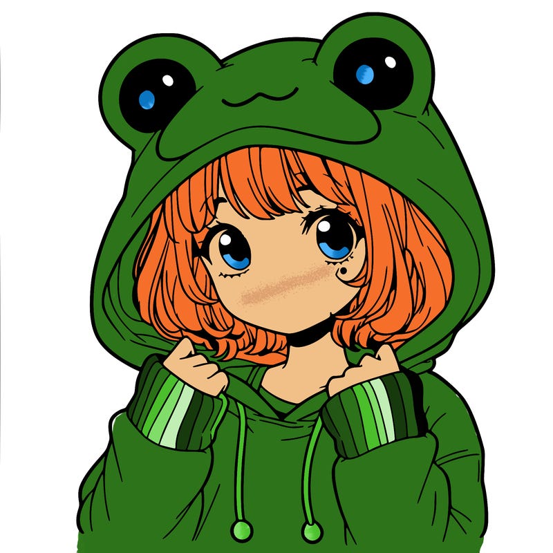 a cute teenage girl wearing a frog hoodie