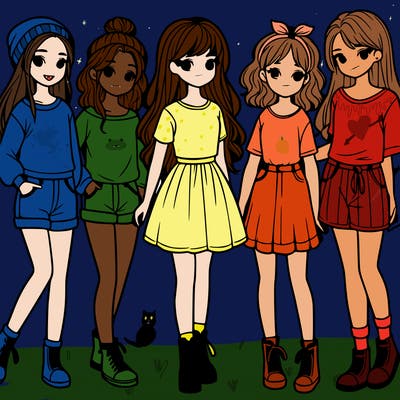 a group of five girls