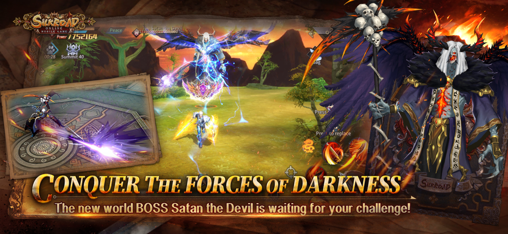 Batalla contra el jefe mundial Satan the Devil en Silkroad Online Mobile