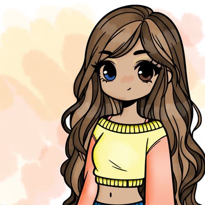 girl with long hair and a crop top with a sweater