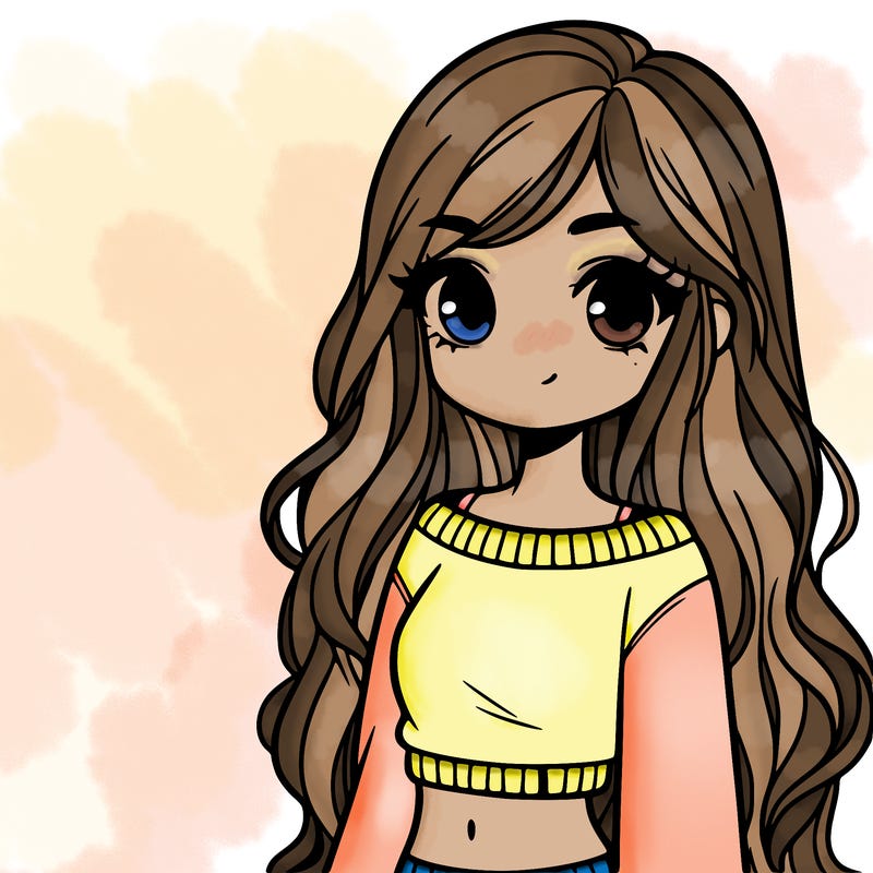 girl with long hair and a crop top with a sweater