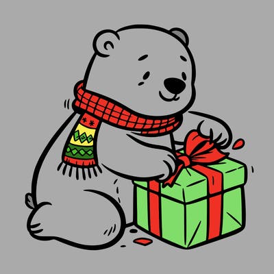 polar bear wrapping a present