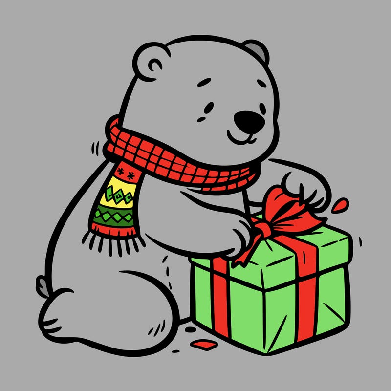 polar bear wrapping a present