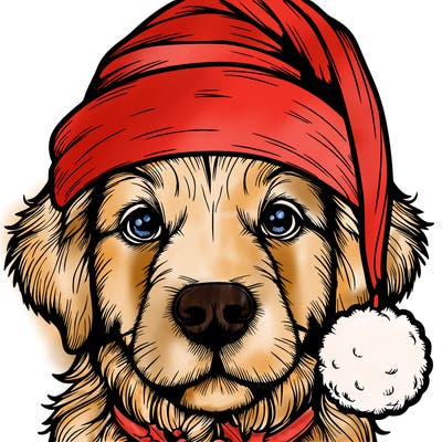 realistic dog with a christmas hat