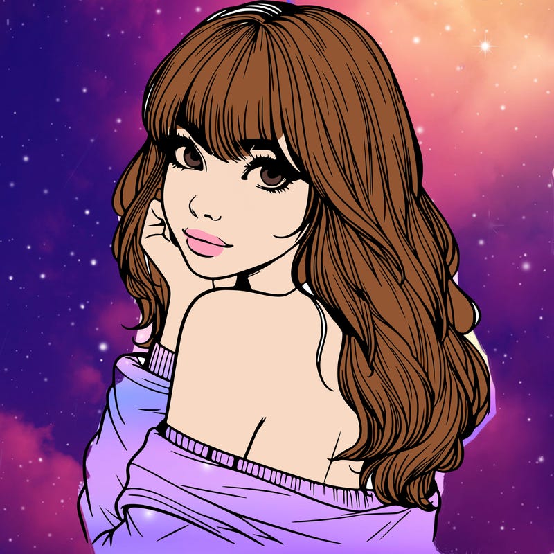 realistic girl with bangs looking over her shoulder