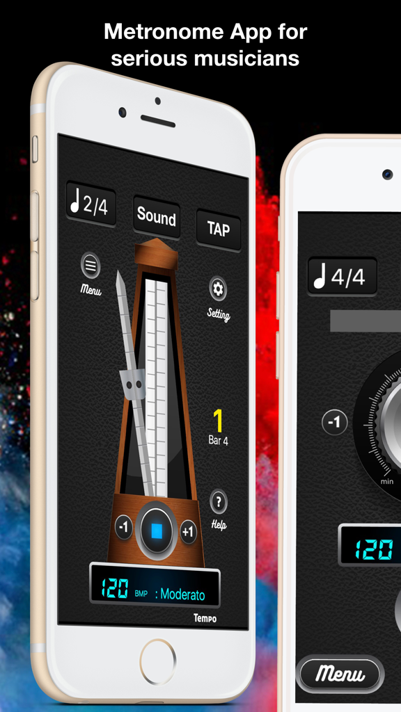 Metronome app showing analog and digital interfaces for musicians
