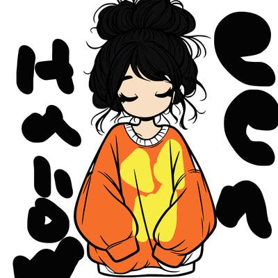 girl with baggy sweatshirt and messy bun