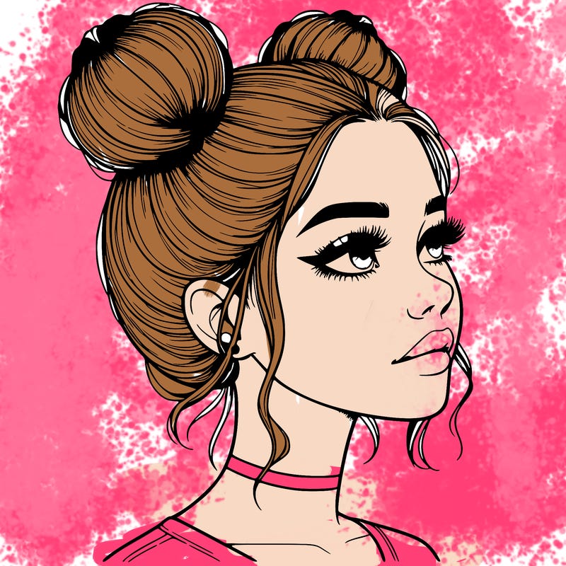 realistic girl with buns on the top of her head