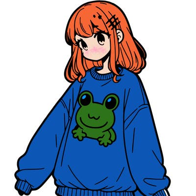 girl wearing frogging sweatshirt