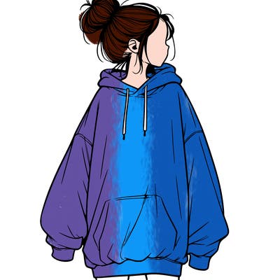 realistic girl with a oversized sweatshirt on and a bun