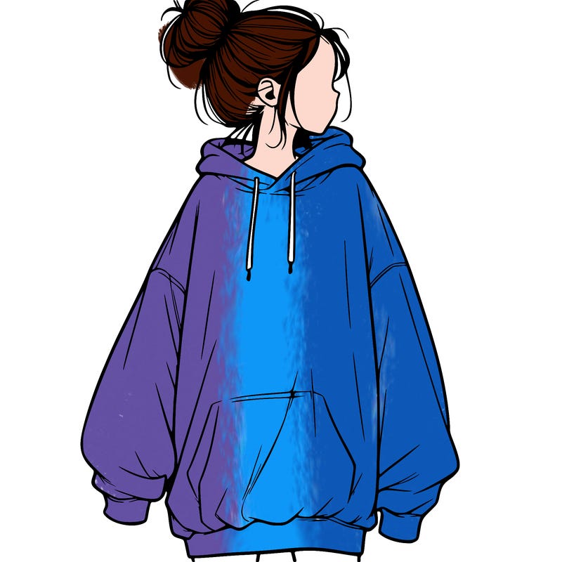 realistic girl with a oversized sweatshirt on and a bun