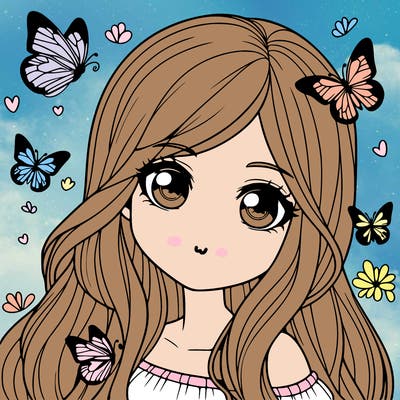 realistic girl with butterflies around her