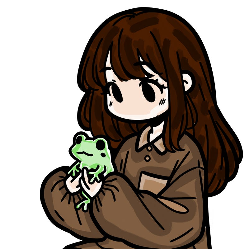 girl with long hair and a oversized shirt. and she is holding a frog