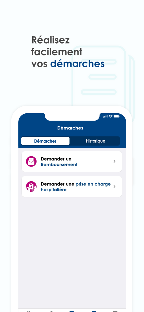Diot by Hélium - Interface de l'application Diot by Helium pour demander des remboursements médicaux et une prise en charge hospitalière.