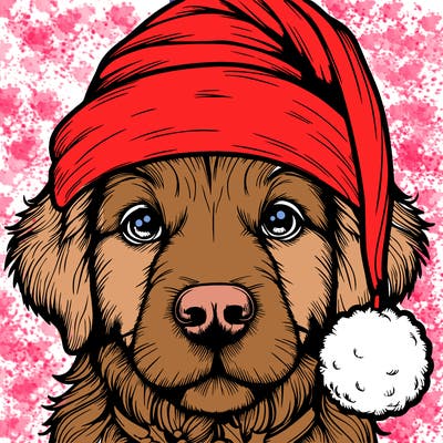 realistic dog with a christmas hat
