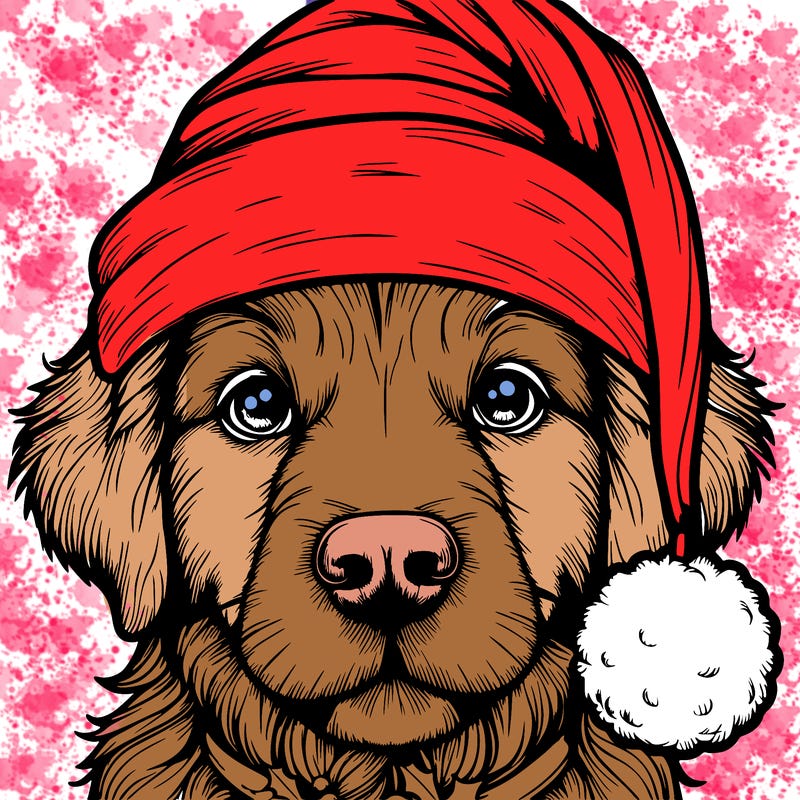 realistic dog with a christmas hat