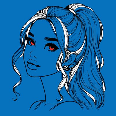 realistic girl with a ponytail on her hair and lips