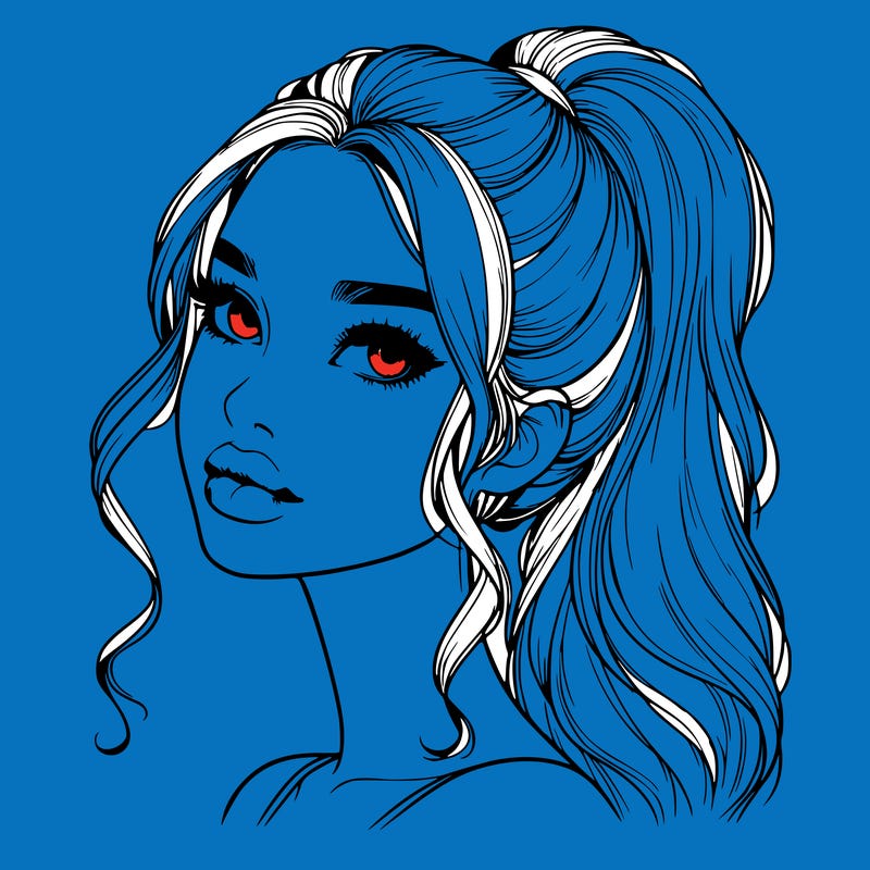 realistic girl with a ponytail on her hair and lips