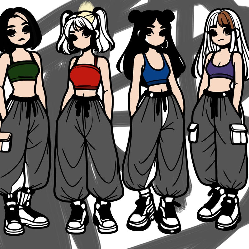 girls with crop top with baggy pants