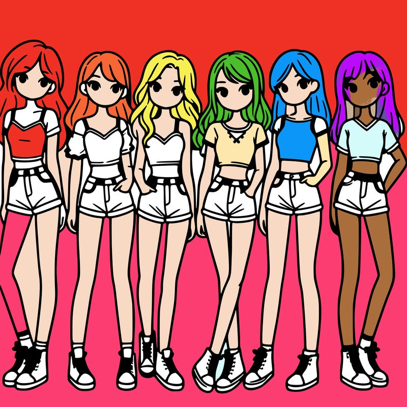a group of girls wearing crop tops and shorts