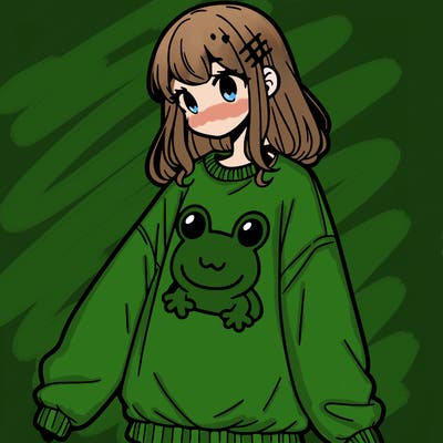 girl wearing frogging sweatshirt